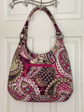 Vera Bradley Magenta Paisley Hobo Shoulder Bag with Green Accents